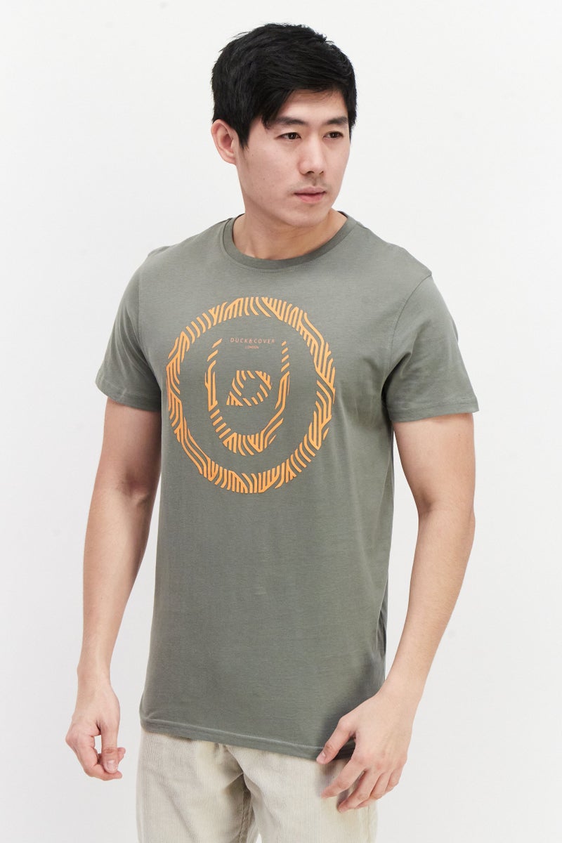 DUCK AND COVER Men Crew Neck Short Sleeve Brand Logo T-Shirt, Olive - Image 1