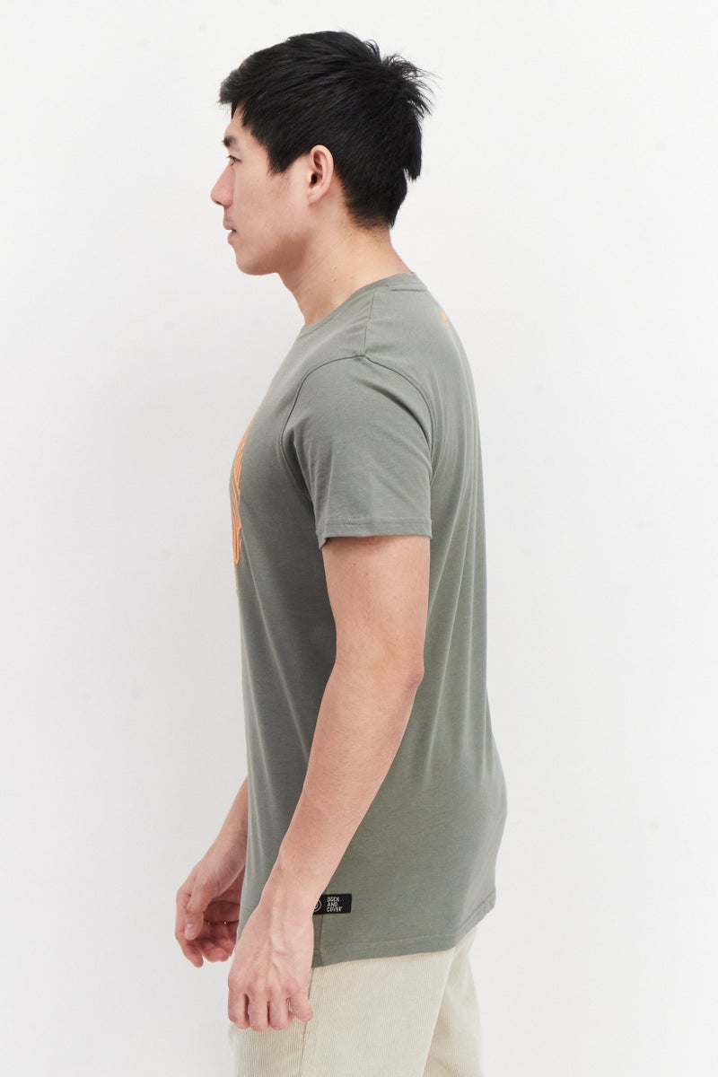 DUCK AND COVER Men Crew Neck Short Sleeve Brand Logo T-Shirt, Olive - Image 3