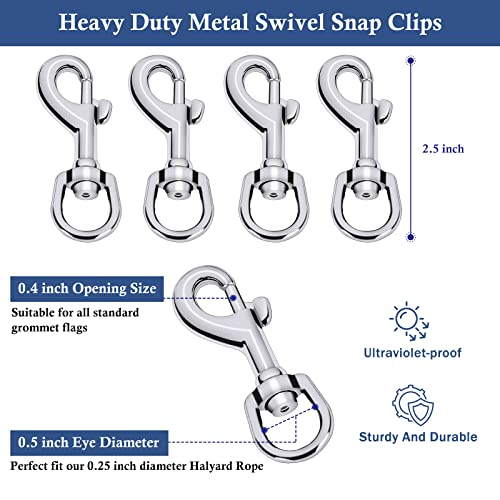 NQ Flag Swivel Snap Clips - Heavy Duty Metal Flag Snaps Hooks with Swivel Eyelet for Max 5/16" Diameter Flagpole Rope, Flag Pole Hardware, Clips for Flag, Pet Leash, Leather Craft (Silver, Pack of 2) - Image 3