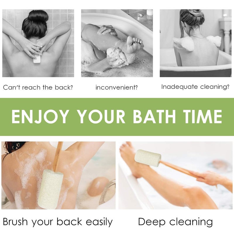 Shellvcase Loofah Back Scrubber for Shower Shellvcase Loofah on a Stick with Natural Loofah Sponge Exfoliating Body Sponge Scrubber With Long Wooden Handle Back Brush For Men  Women in Bath Spa Shower 2 Pack - Image 3