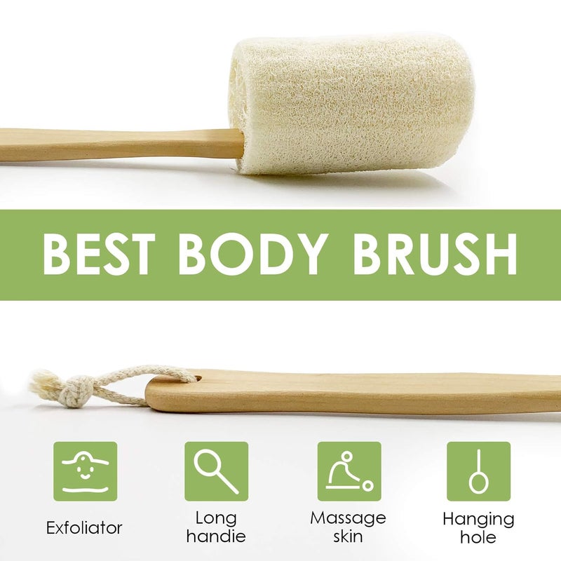 Shellvcase Loofah Back Scrubber for Shower Shellvcase Loofah on a Stick with Natural Loofah Sponge Exfoliating Body Sponge Scrubber With Long Wooden Handle Back Brush For Men  Women in Bath Spa Shower 2 Pack - Image 5