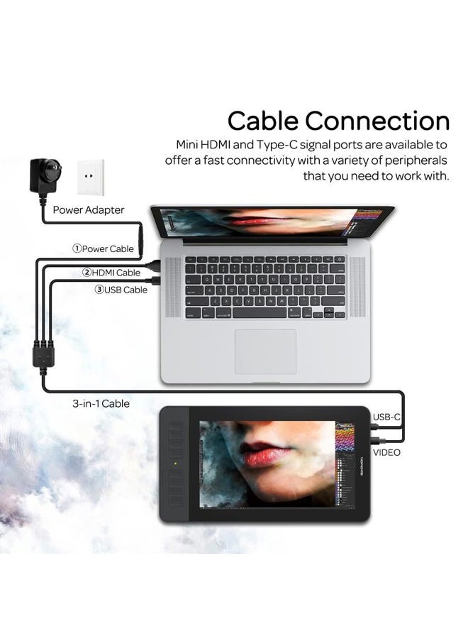 GAOMON PD1161 Drawing Tablet 11.6 Inch IPS Tilt Support Pen Display - Drawing Pad with 8 Shortcuts and 8192 Levels Battery-Free AP50 Stylus Black - Image 5