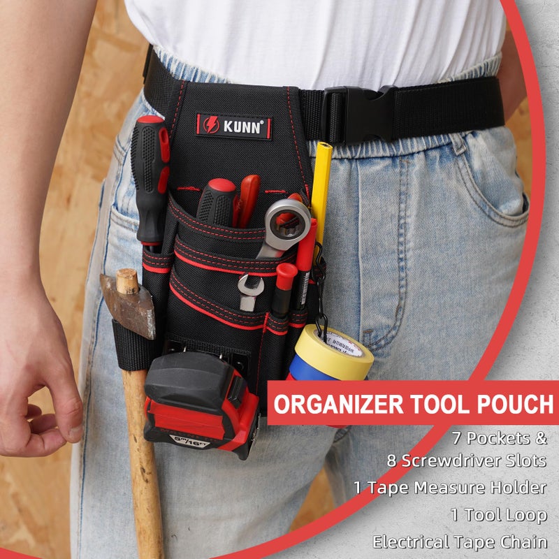 KUNN Electrician Tool Pouch with Belt Clip - 7-Pocket Lightweight Small Tool Belt Pouches for Carpenters, Technicians, HVAC - Heavy Duty Multi-Pocket Organizer for Construction, Maintenance, DIY Tools - Image 2