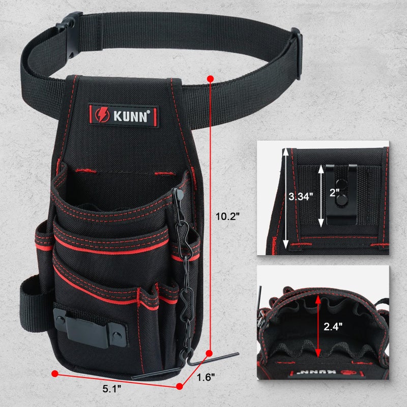 KUNN Electrician Tool Pouch with Belt Clip - 7-Pocket Lightweight Small Tool Belt Pouches for Carpenters, Technicians, HVAC - Heavy Duty Multi-Pocket Organizer for Construction, Maintenance, DIY Tools - Image 4