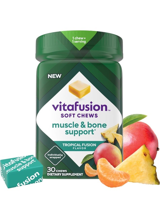 Vitafusion Soft Chews Muscle & Bone Support (1), Adult Chewable Vitamin D for Bone & Muscle Support, Individually Wrapped, Tropical Fusion Flavor, 30 Chews, 30 Day Supply - Image 1