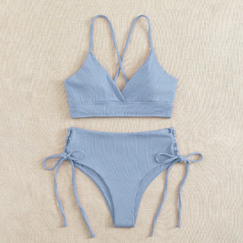 Solid Color Split Swimsuit Women'S Backless Strap Bikini Bikini - Image 1