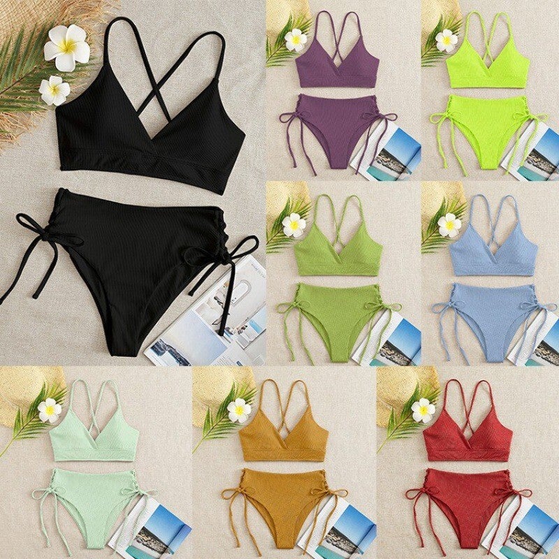 Solid Color Split Swimsuit Women'S Backless Strap Bikini Bikini - Image 2