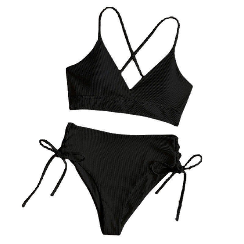 Solid Color Split Swimsuit Women'S Backless Strap Bikini Bikini - Image 4