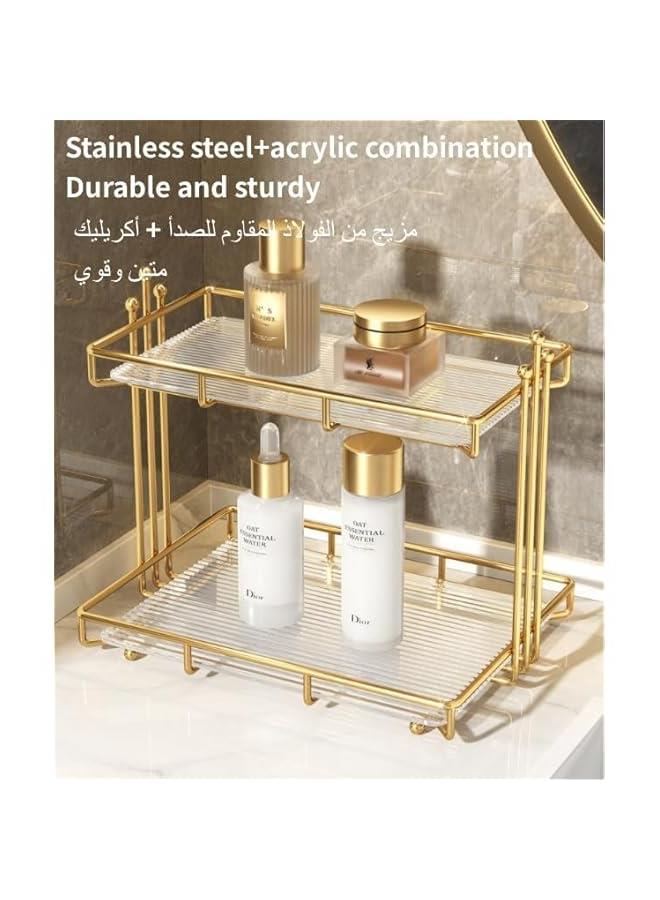 HOOKOR Gold 2-Tier Makeup Skincare Organizer: Versatile Bathroom, Dresser Countertop Vanity Storage with Removable Glass Tray, Ideal for Perfume, Jewelry, Kitchen Essentials - Image 3
