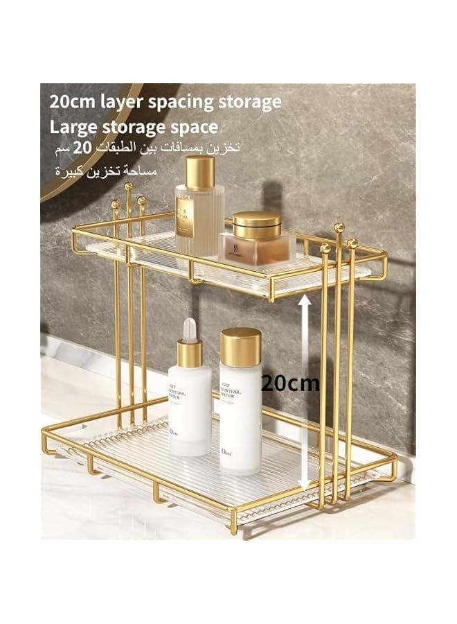 HOOKOR Gold 2-Tier Makeup Skincare Organizer: Versatile Bathroom, Dresser Countertop Vanity Storage with Removable Glass Tray, Ideal for Perfume, Jewelry, Kitchen Essentials - Image 5