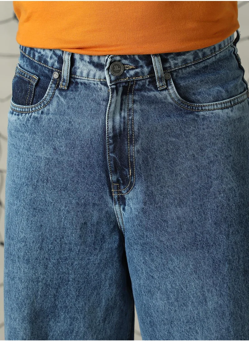 هوبرهولمي Men's Indigo 100% Cotton Distressed Full Length Loose Fit Jeans