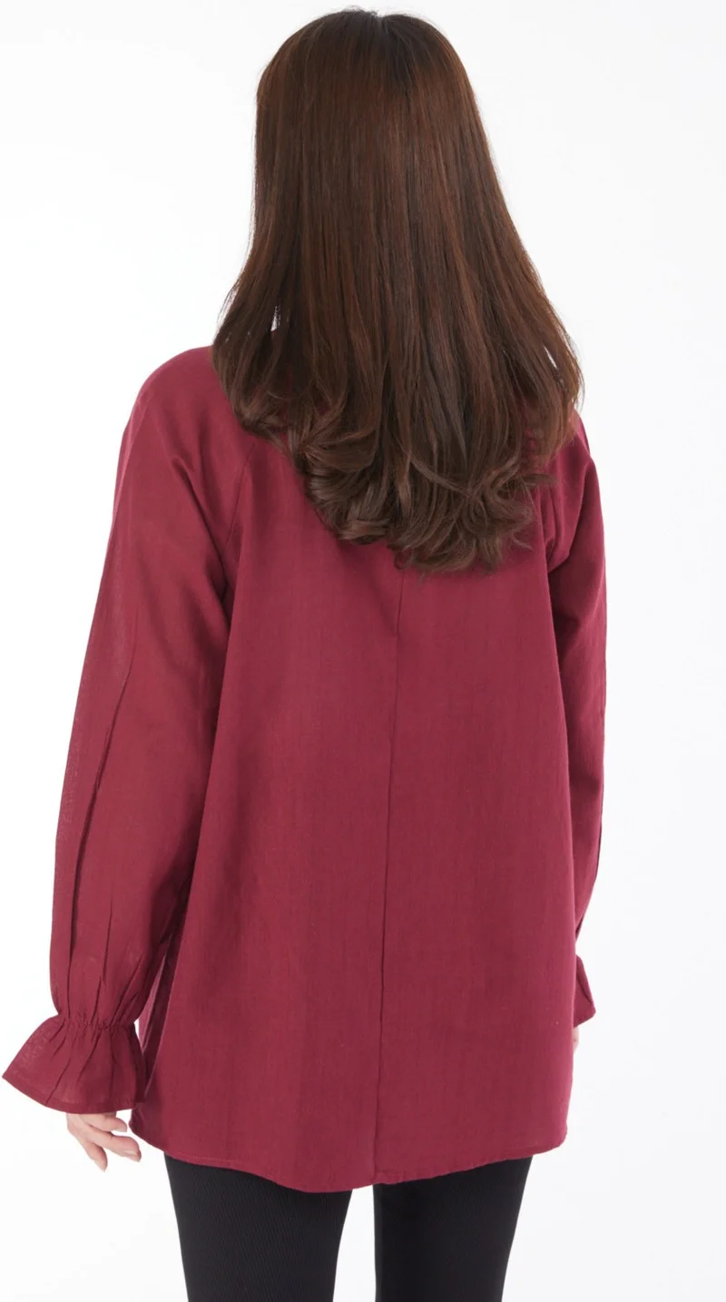 Tofisa Plain Judge Collar Women's Burgundy Tunic - 13146