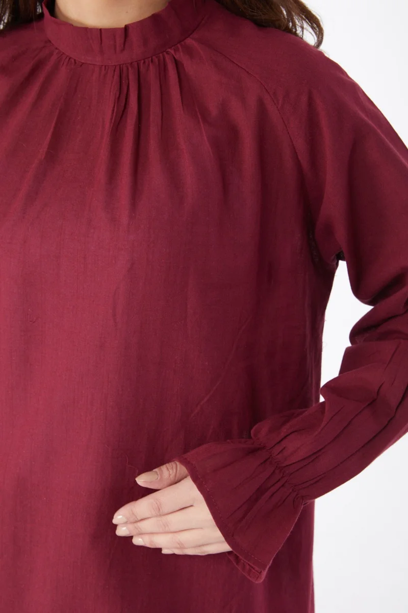 Tofisa Plain Judge Collar Women's Burgundy Tunic - 13146