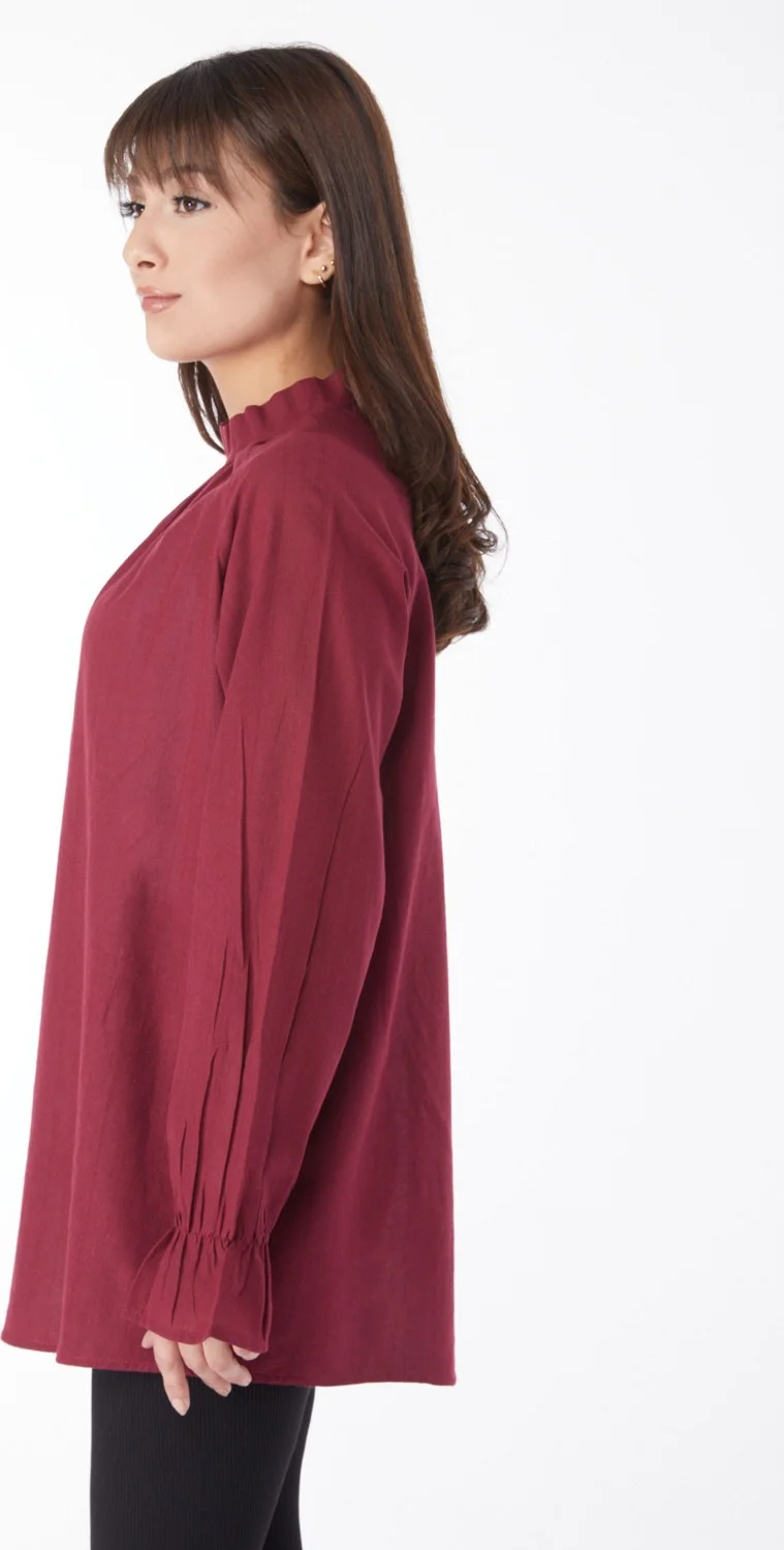 Tofisa Plain Judge Collar Women's Burgundy Tunic - 13146