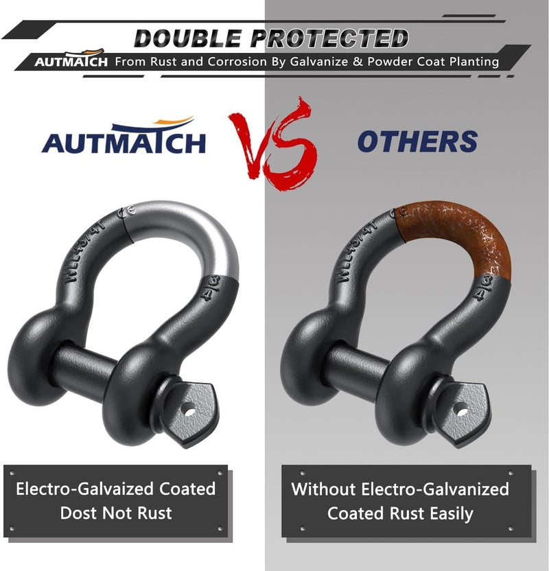 AUTMATCH D Ring Shackle 3/4" Shackles (2 Pack) 41,887Ibs Break Strength with 7/8" Screw Pin and Shackle Isolator Washers Kit for Tow Strap Winch Off Road Vehicle Recovery Gunmetal Gray - Image 5