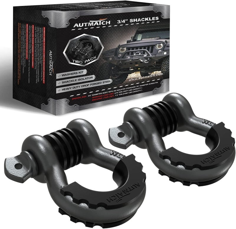 AUTMATCH D Ring Shackle 3/4" Shackles (2 Pack) 41,887Ibs Break Strength with 7/8" Screw Pin and Shackle Isolator Washers Kit for Tow Strap Winch Off Road Vehicle Recovery Gunmetal Gray - Image 1