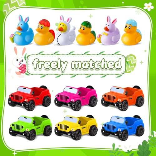 ANGGIKO 24 Pcs Easter Rubber Ducks for Jeeps Easter Basket Stuffers Easter Egg Fillers Ducks for Ducking35 Inch Cars for 2 Inch Ducks 12 Easter Ducks with 12 OffRoad Vehicle Easter Party Favors Gifts - Image 5