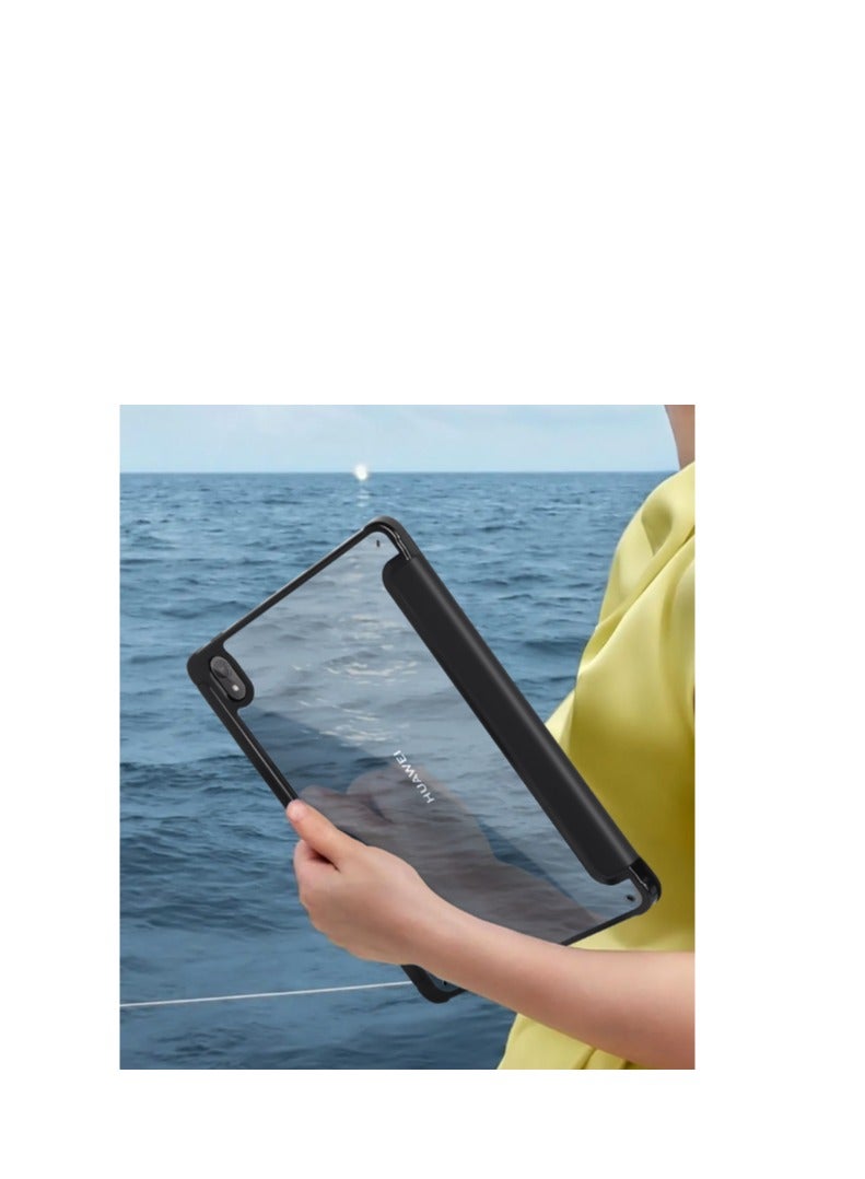 EVO Shockproof Tablet Case Compatible with Huawei MatePad SE 11 inch 2024, Slim Trifold PU Shockproof Case with Pencil Holder (Clear Black)  - Image 2