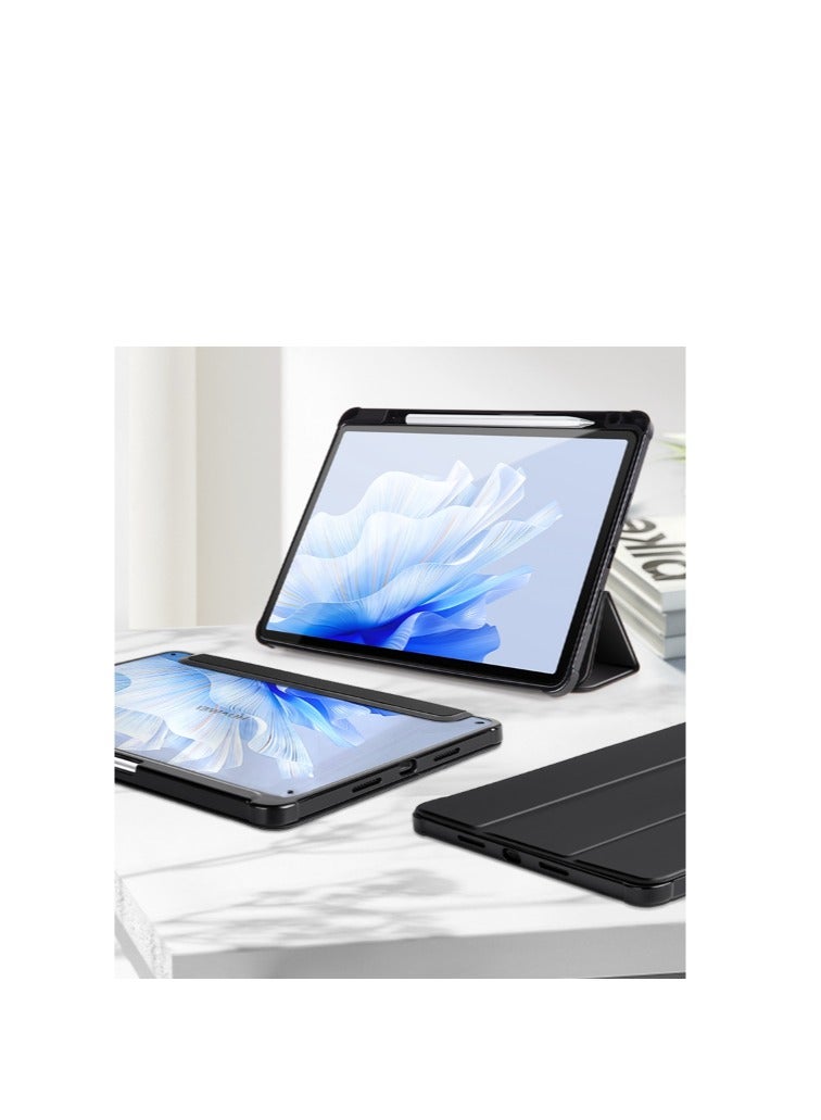 EVO Shockproof Tablet Case Compatible with Huawei MatePad SE 11 inch 2024, Slim Trifold PU Shockproof Case with Pencil Holder (Clear Black)  - Image 3
