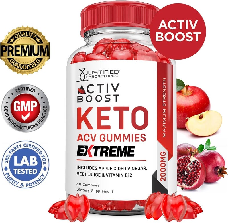Justified Laboratories Activboost Keto Acv Gummies Extreme 2000MG Active Boost Keto Gummies Apple Cider Vinegar Activ Boost Formulated with Pomegranate Beet Juice Powder B12 Vegan Non GMO 60 Gummys - Image 3