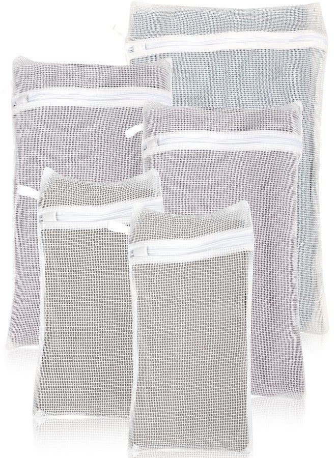 5-Piece Organic Cotton Laundry Bags with Zipper and Hanging Loop, 3 Sizes (S, M, L) Mesh Laundry Bag, Durable Cotton Mesh Laundry Bag for Delicate Underwear and Socks.