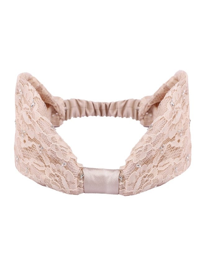 MASQ by Q-One Hair Accessories, Beaded-Bow Embroidered, Handmade, Hair Band/HeadBand for Kids-Girls with Elastic (Small, Beige, Pack of 1) - Image 1