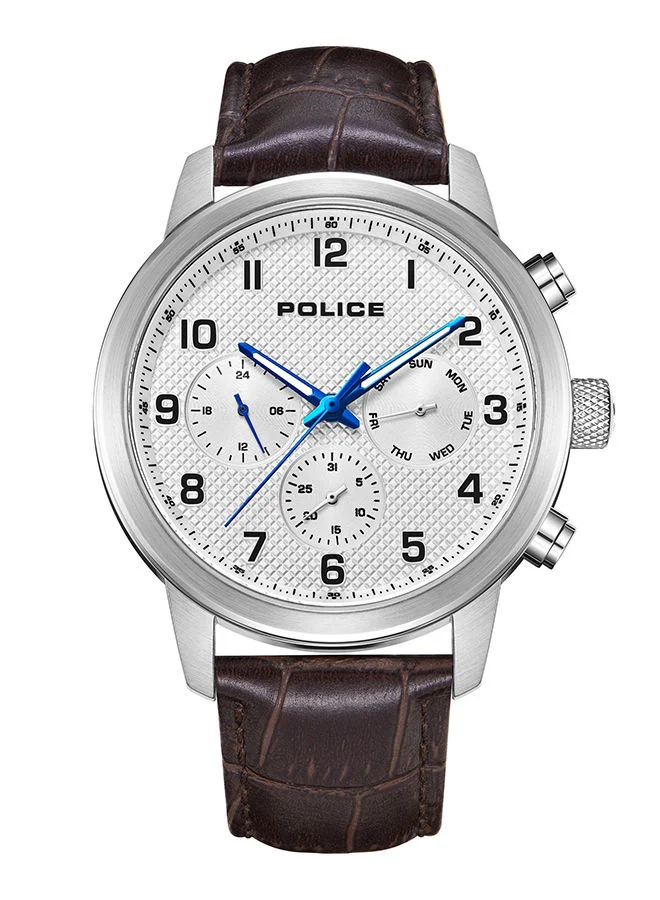 POLICE Raho Watch For Men White Dial And Brown Leather Strap
