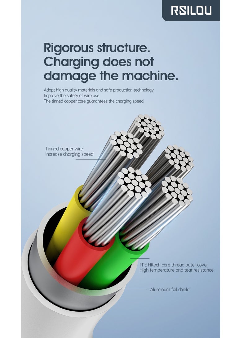 ارسيلو R2003-001 كابل USB-C إلى USB-A، 1 متر، عالي المتانة، كابل شحن ونقل بيانات، أسلاك نحاسية لنقل البيانات، أبيض - Image 4