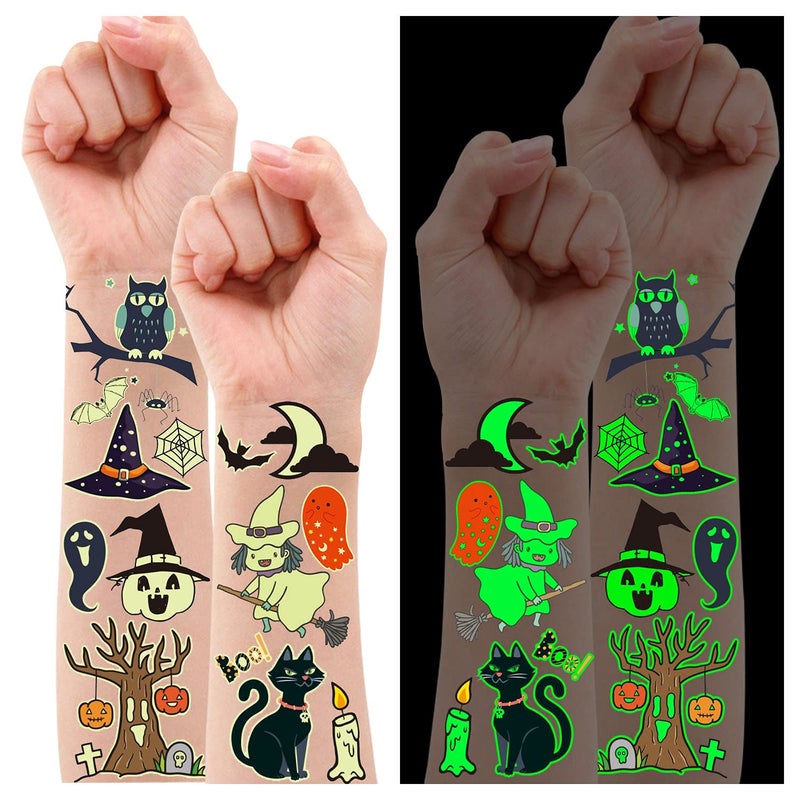 Partywind 250 Styles Glow Halloween Party Supplies Luminous Halloween Temporary Tattoos for Kids Birthday Party Decorations Favors Halloween Goodie Bag Fillers 24 Sheets