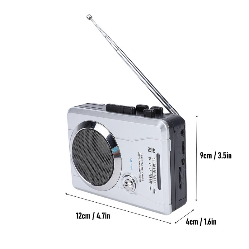 Retro Cassette Player AM FM Radio with Large Speaker Headphone Jack and Built in Microphone - Image 3