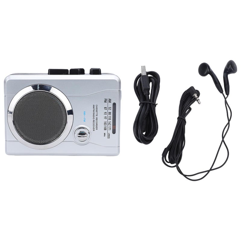 Retro Cassette Player AM FM Radio with Large Speaker Headphone Jack and Built in Microphone - Image 2