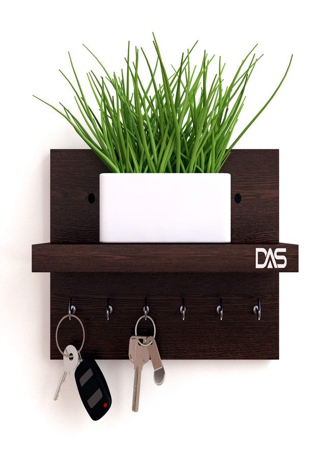 DAS Engineered Wood Wall Mounted Home Decor Key Chain Holder/Organizer with Wall Shelf Display Rack (6 Hooks) Wenge- Mabel - Image 4
