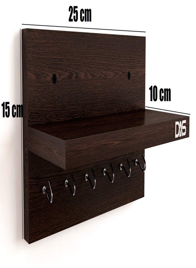 DAS Engineered Wood Wall Mounted Home Decor Key Chain Holder/Organizer with Wall Shelf Display Rack (6 Hooks) Wenge- Mabel - Image 3