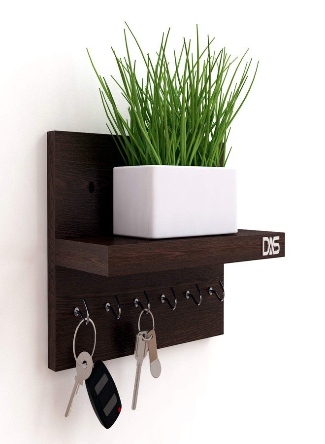DAS Engineered Wood Wall Mounted Home Decor Key Chain Holder/Organizer with Wall Shelf Display Rack (6 Hooks) Wenge- Mabel - Image 1