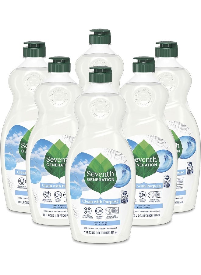 Seventh Generation Dish Liquid Soap Dishwashing Soap Free & Clear Liquid Soap Dish Soap for Sensitive Skin 19 oz, Pack of 6 - Image 1