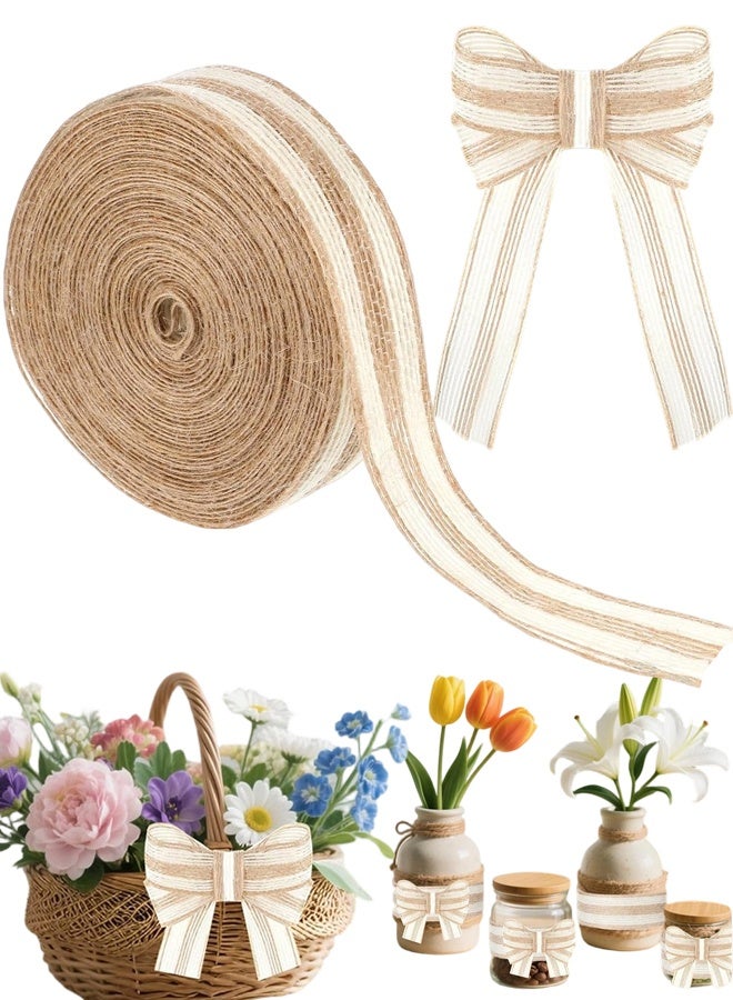 10 Yards Natural Rustic Burlap Ribbon, 1 Inch Wide Jute Fabric Ribbon for Wreath Garland Tree Wedding Christmas Halloween Decoration Gift Wrapping - Image 1