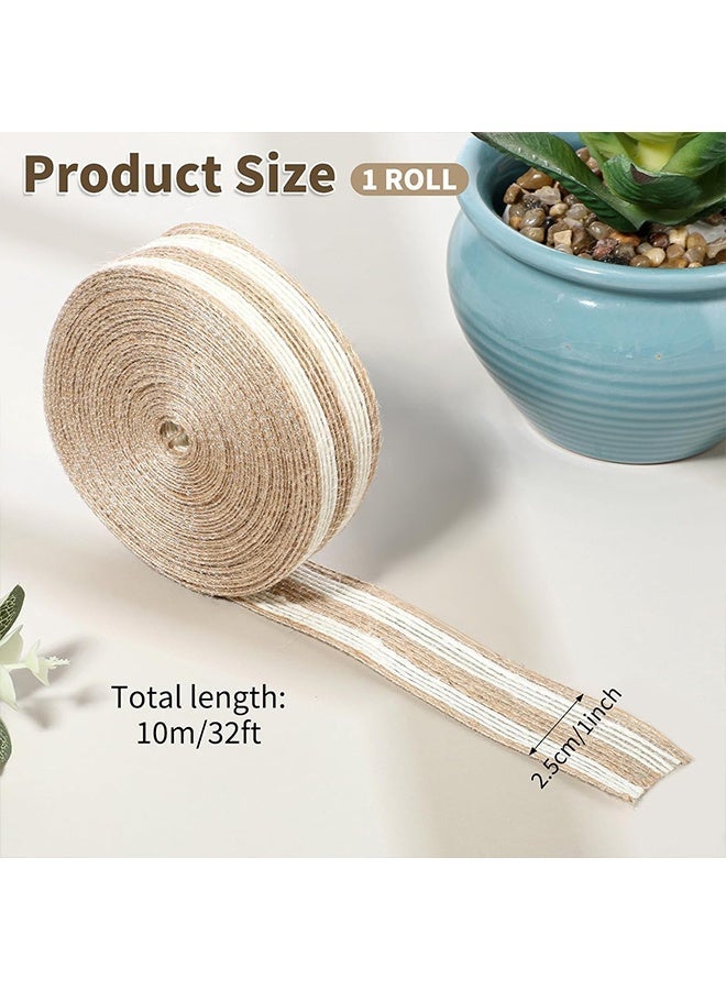 10 Yards Natural Rustic Burlap Ribbon, 1 Inch Wide Jute Fabric Ribbon for Wreath Garland Tree Wedding Christmas Halloween Decoration Gift Wrapping - Image 2