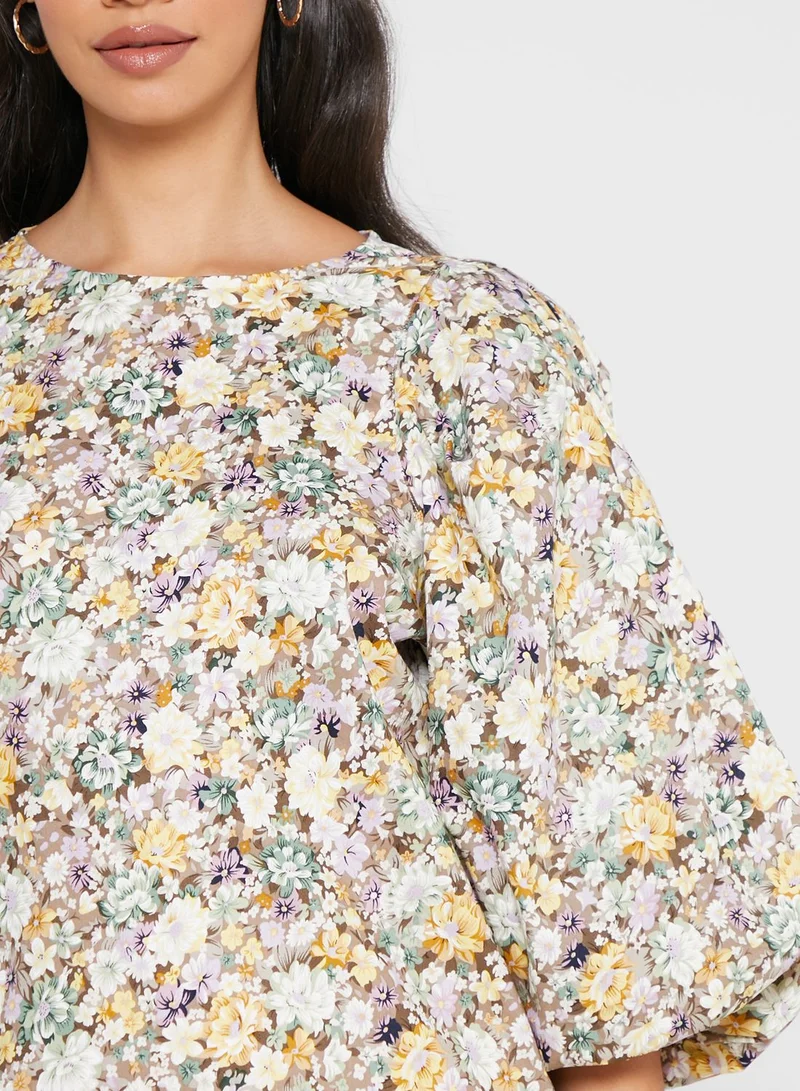 Object Wide Sleeve Floral Print Dress
