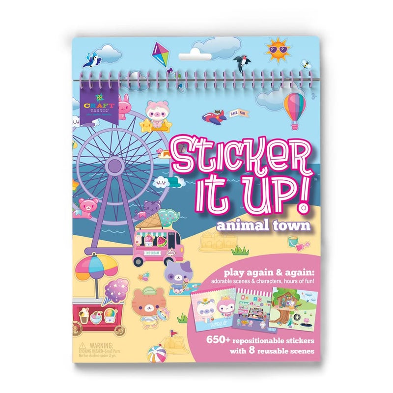 CraftTastic Sticker It Up Reusable Sticker Book for Kids 650 Repositionable Stickers Create Designs on 8 Scene Pages for Hours of MessFree ScreenFree Fun - Image 2