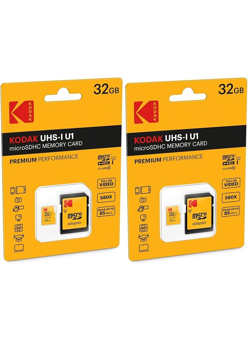 Kodak KODAK 32GB Class 10 UHSI U1 MicroSDHC Card with Adapter 10x Write Speed Pack of 2  - Image 1