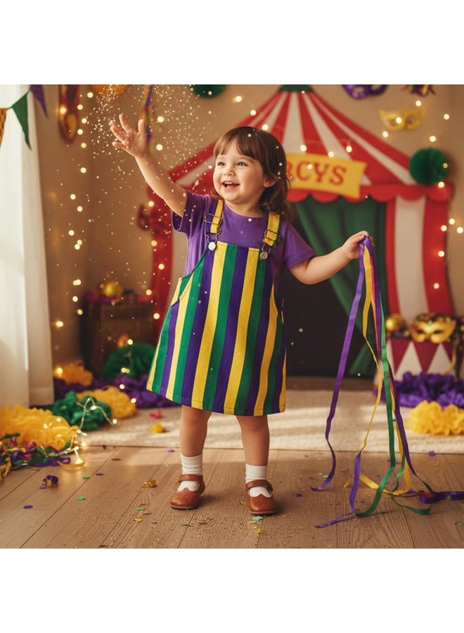 Yccutest Little Toddler Girl Mardi Gras Outfit Kids Short Sleeve T-shirt Adjustable Overall Dress Carnival Clothes For Girls, Purple, 3-4 Years - Image 2