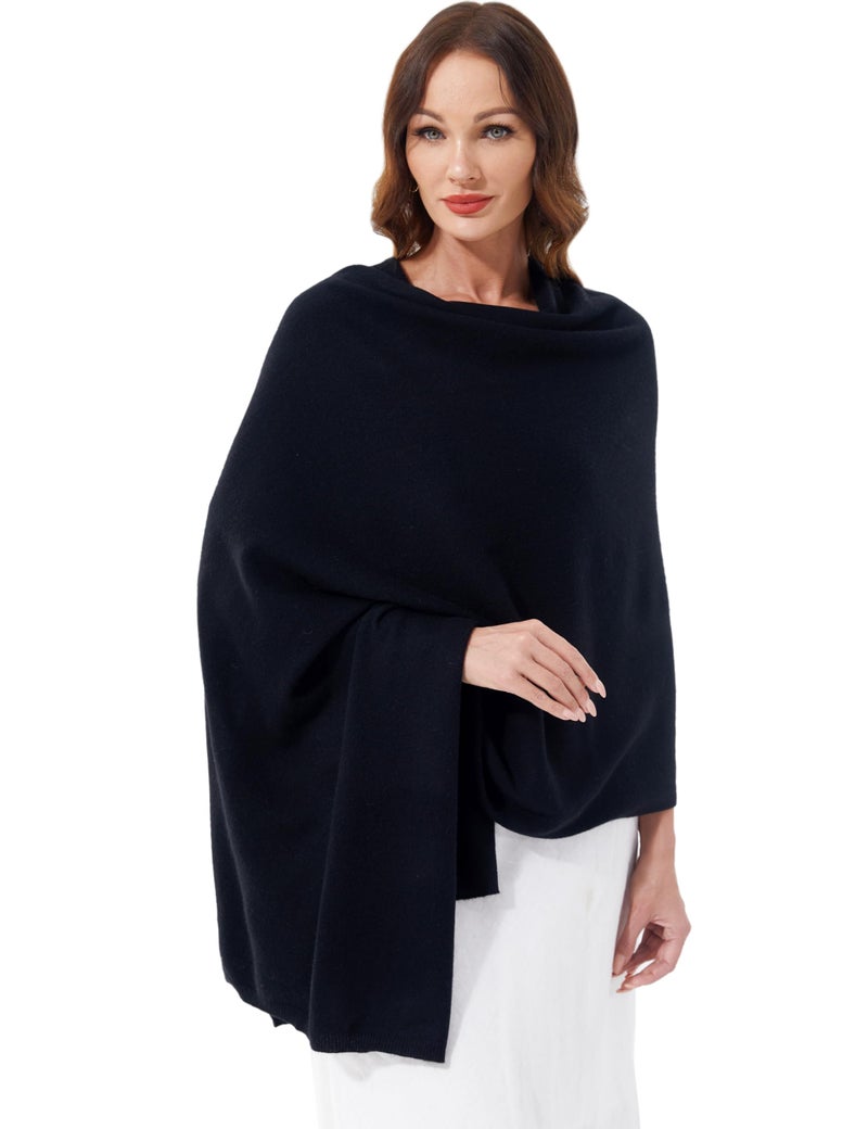 VIKIDEER 100 Cashmere Scarf Knitted Wrap Shawl Extra Large Long Scarf Stole for Women Wayfarer Travel Black 87x28
