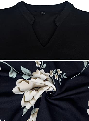 Mokayee Flattering Dresses to Hide Tummy Womens Casual Summer Black Floral Short Puff Sleeve Semi-Formal Knee Length Modest Flower Empire Waist Teacher Business Work Dresses with Pockets XL - Image 3