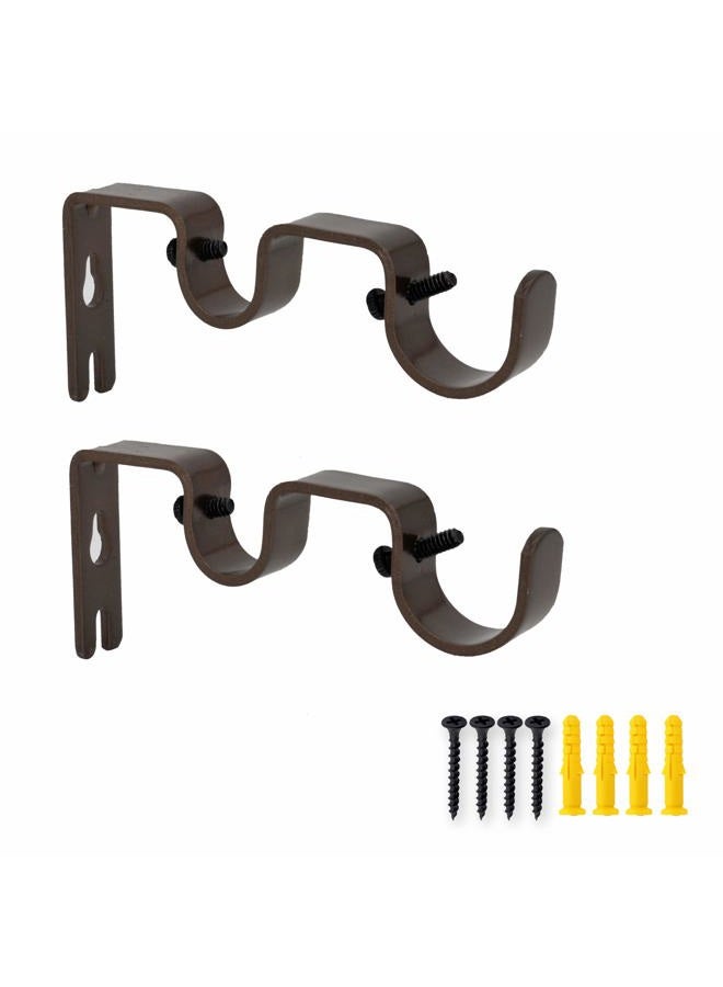 AddGrace 2 PCS Double Curtain Rod Bracket Heavy Duty Vintage Curtain rod Holder for 1" and 5/8" Rod (Brown) - Image 1