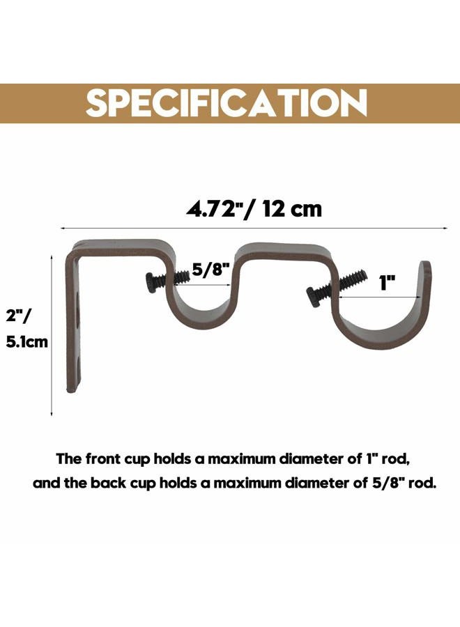 AddGrace 2 PCS Double Curtain Rod Bracket Heavy Duty Vintage Curtain rod Holder for 1" and 5/8" Rod (Brown) - Image 2