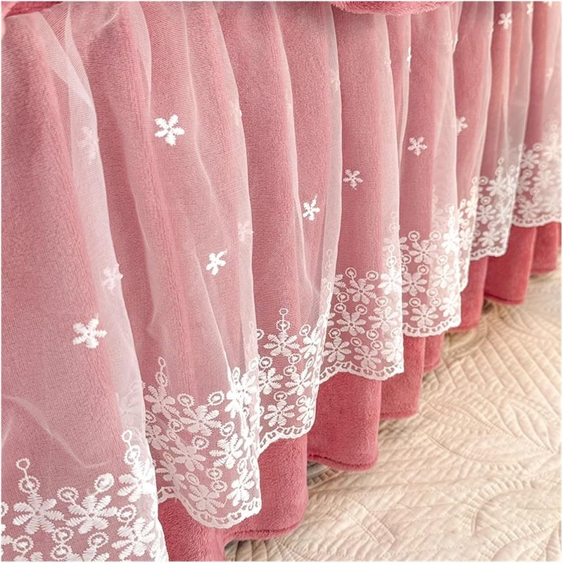 Ruffle Bed Skirt 3 Pieces Warm Bed Cover Ruffles Bed Linen Skin-Friendly Bed Skirt Winter Bedding Home Bedspread(Color 5,150x200cm) - Image 2