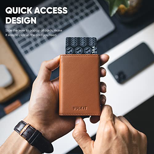 VULKIT محفظة فالكيت القابلة للطي - محفظة نقدية بسيطة مع حجب RFID جلدية حاملة بطاقات ائتمان ذكية مع إغلاق مغناطيسي للرجال (بني) - Image 3