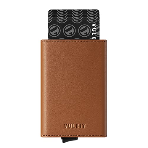VULKIT محفظة فالكيت القابلة للطي - محفظة نقدية بسيطة مع حجب RFID جلدية حاملة بطاقات ائتمان ذكية مع إغلاق مغناطيسي للرجال (بني) - Image 1