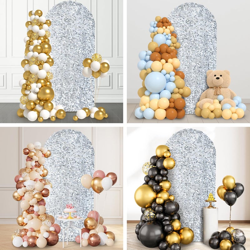 SaitiMade 7.2 FT Bling Arch Backdrop Cover, Silver Sequin Wedding Arch Stand Cover, Round Top Fitted Chiara Backdrop Cover for Birthday Party Ceremony Baby Shower Banquet Decoration - Image 5
