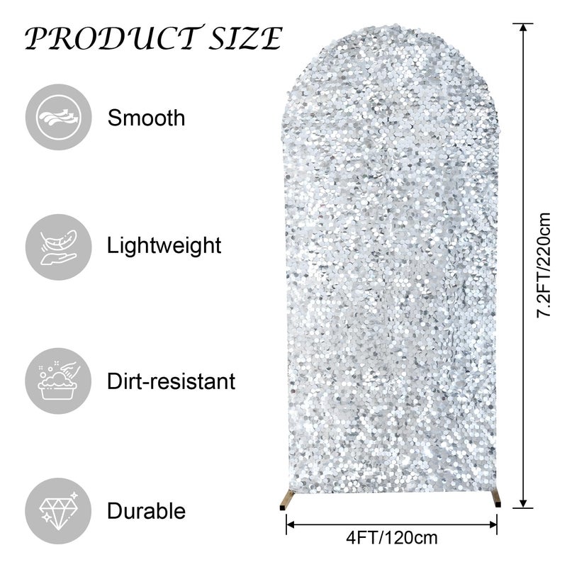 SaitiMade 7.2 FT Bling Arch Backdrop Cover, Silver Sequin Wedding Arch Stand Cover, Round Top Fitted Chiara Backdrop Cover for Birthday Party Ceremony Baby Shower Banquet Decoration - Image 2